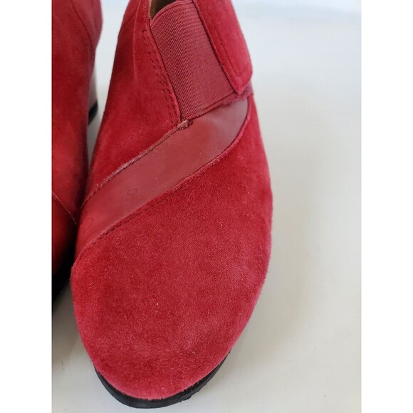 Earthies Womens Bondy Boot Size 7.5 Red Suede Wedge Heel Bootie  Shoes - Picture 14 of 14